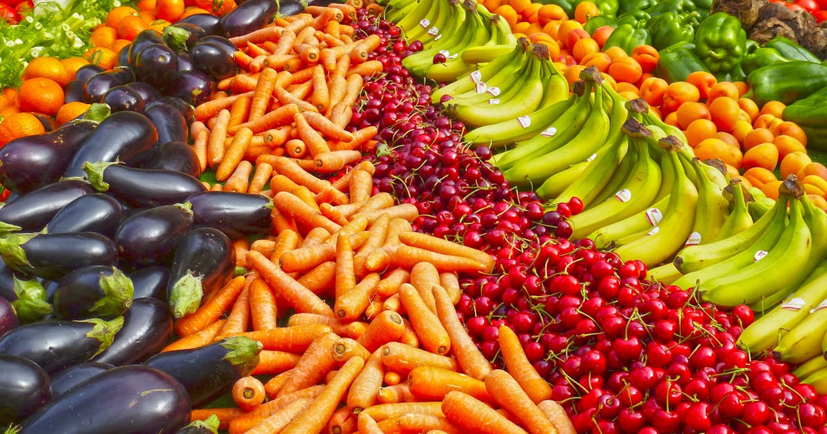 Fresh seasonal vegetables and fruit at a Swiss weekly farmers market